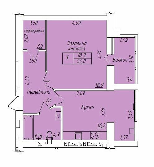 1-кімнатна 54 м² в ЖК Центральний від 13 000 грн/м², м. Кременчук