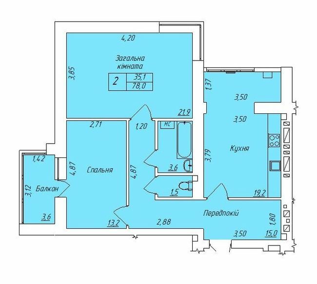 2-комнатная 78 м² в ЖК Центральный от 14 000 грн/м², г. Кременчуг