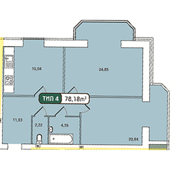 2-кімнатна 78.18 м² в ЖК Зарічний від 12 900 грн/м², Суми