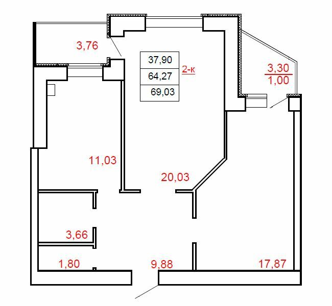 2-комнатная 69.03 м² в ЖК Остров от 13 000 грн/м², г. Миргород