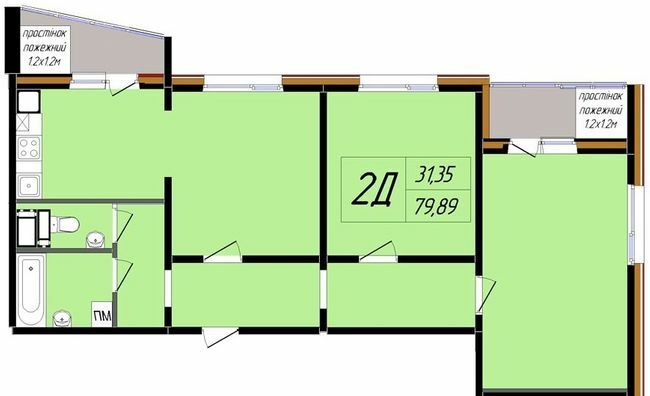 2-комнатная 79.89 м² в ЖК Затишний от 16 800 грн/м², Полтава