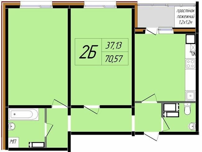 2-комнатная 70.57 м² в ЖК Затишний от 14 500 грн/м², Полтава