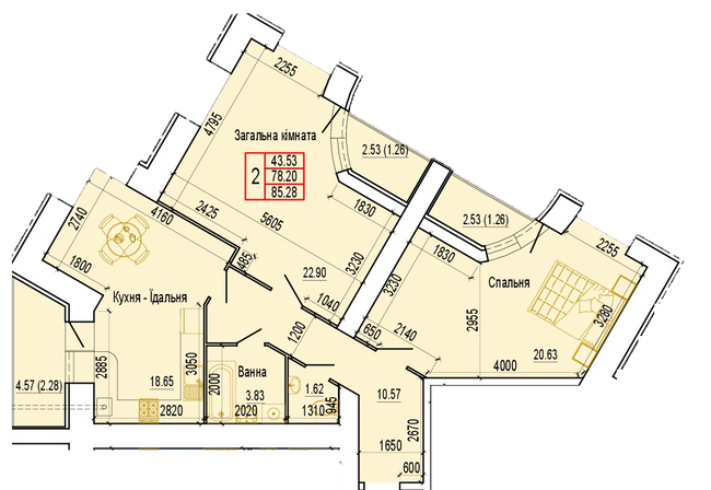 2-кімнатна 85.28 м² в ЖК Еверест від 14 000 грн/м², Суми