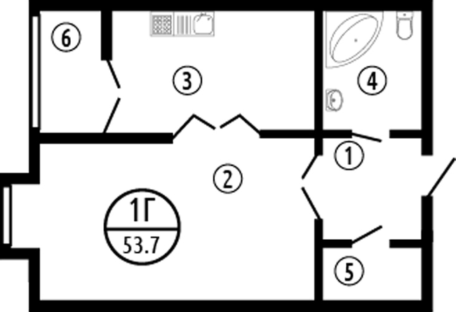 1-кімнатна 53.7 м² в ЖК Парковий від 28 900 грн/м², Полтава