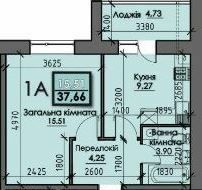 1-кімнатна 37.76 м² в ЖК Iceberg від 12 400 грн/м², Суми