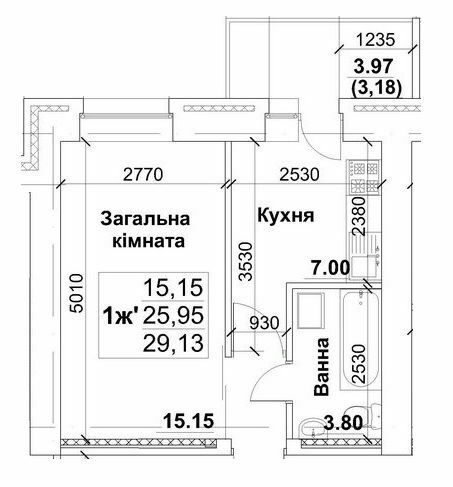 1-кімнатна 29.13 м² в ЖК на вул. Інтернаціоналістів, 35/1-35/5 від 11 100 грн/м², Суми