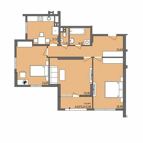 3-комнатная 82.61 м² в ЖК Плаза Квартал от 18 450 грн/м², Херсон