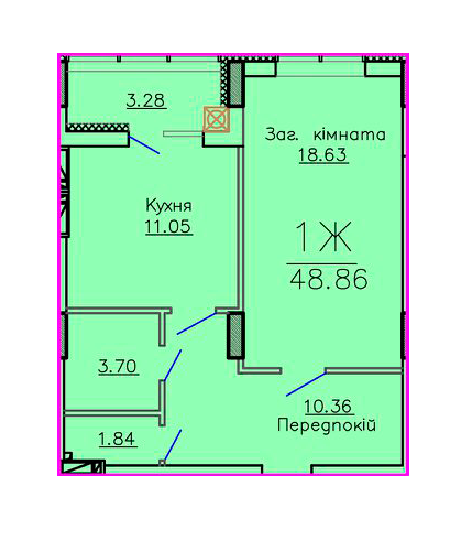 1-кімнатна 48.86 м² в ЖК Панорама від забудовника, Суми