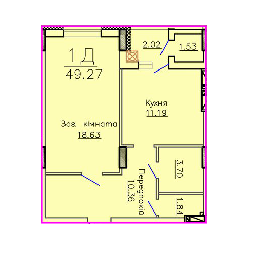 1-комнатная 49.27 м² в ЖК Панорама от застройщика, Сумы