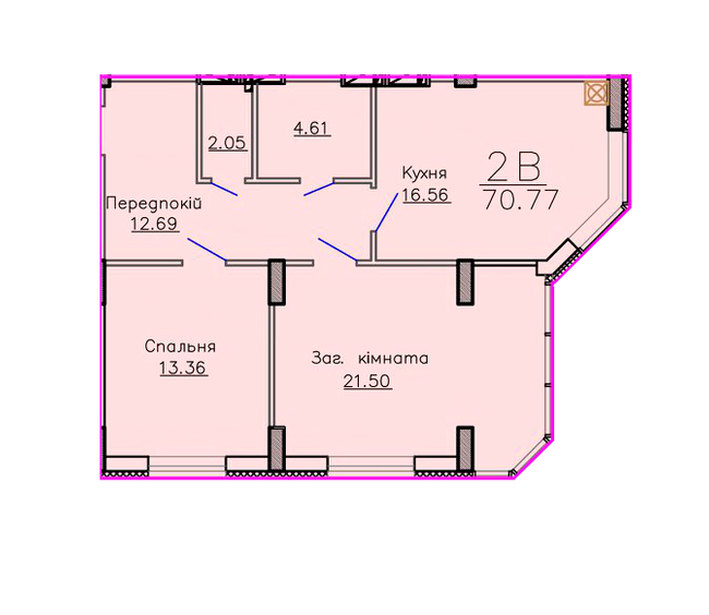 2-кімнатна 70.77 м² в ЖК Панорама від забудовника, Суми