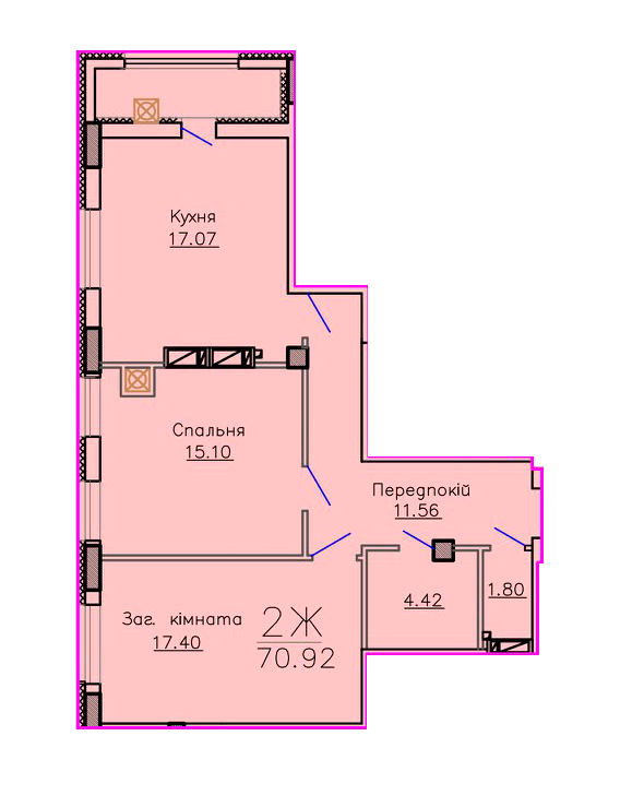 2-кімнатна 70.92 м² в ЖК Панорама від забудовника, Суми