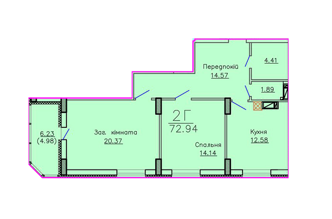 2-кімнатна 72.44 м² в ЖК Панорама від забудовника, Суми