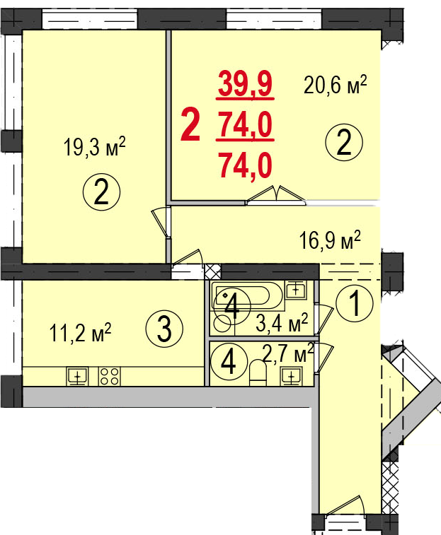 2-комнатная 74 м² в ЖК Парк Стоун от 13 500 грн/м², Херсон