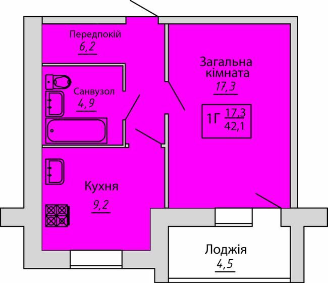 1-комнатная 42.1 м² в ЖК Киевский от 12 000 грн/м², Сумы