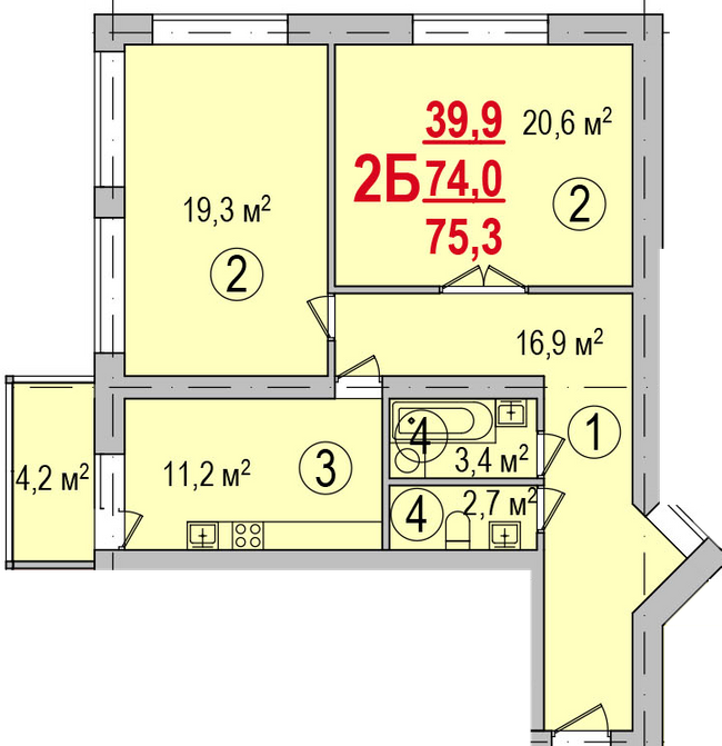 2-комнатная 75.3 м² в ЖК Парк Стоун от 13 500 грн/м², Херсон