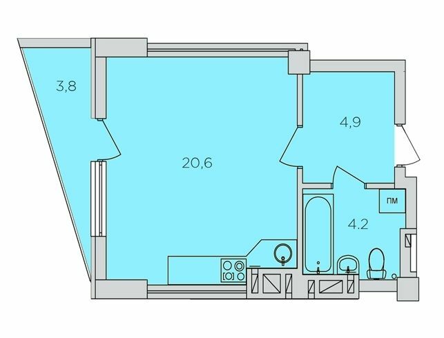 1-комнатная 30.8 м² в ЖК 360 от застройщика, Ровно