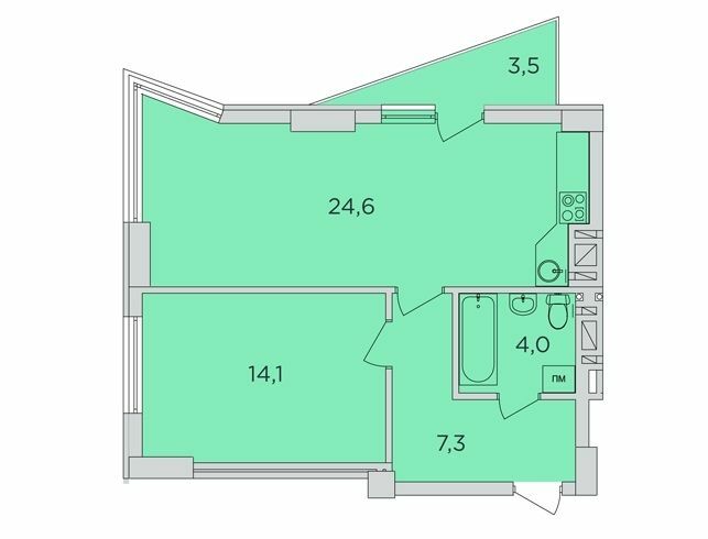 1-комнатная 51 м² в ЖК 360 от застройщика, Ровно