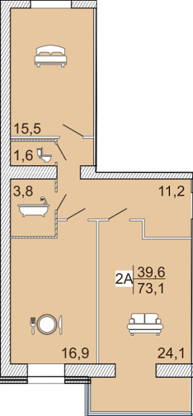 2-комнатная 73.1 м² в ЖК Сімейний Lux от 16 000 грн/м², Черкассы