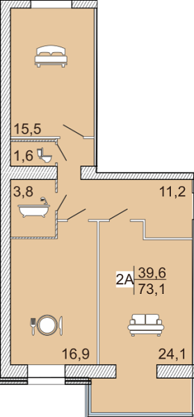 2-кімнатна 73.1 м² в ЖК Сімейний Lux від 16 000 грн/м², Черкаси