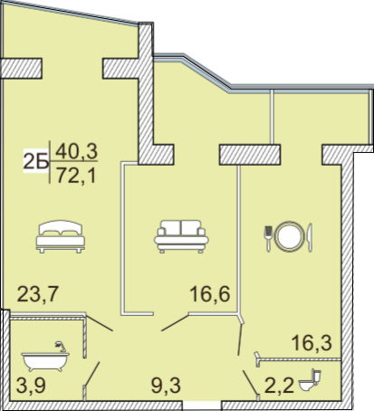 2-кімнатна 72.1 м² в ЖК Сімейний Lux від 16 000 грн/м², Черкаси