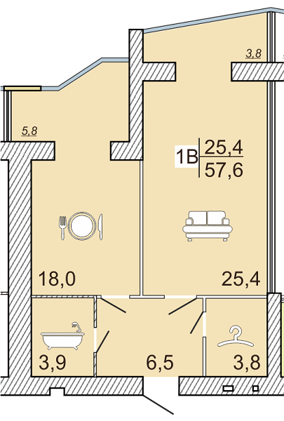1-кімнатна 57.6 м² в ЖК Сімейний Lux від 16 000 грн/м², Черкаси