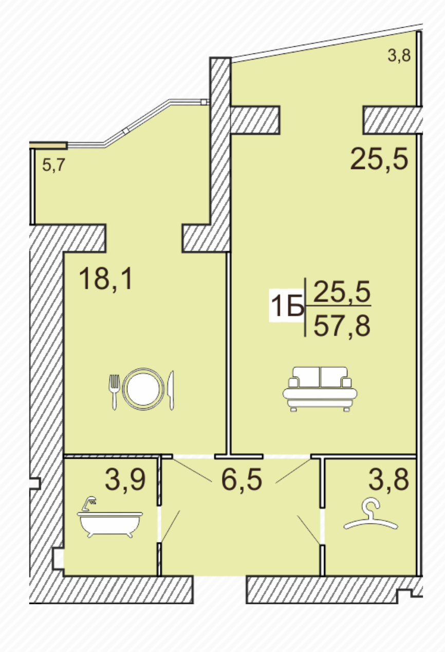 1-кімнатна 57.8 м² в ЖК Сімейний Lux від 16 000 грн/м², Черкаси