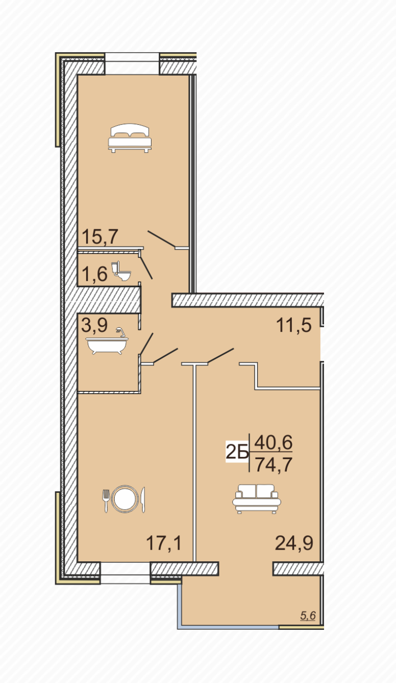 2-кімнатна 74.7 м² в ЖК Сімейний Lux від 16 000 грн/м², Черкаси