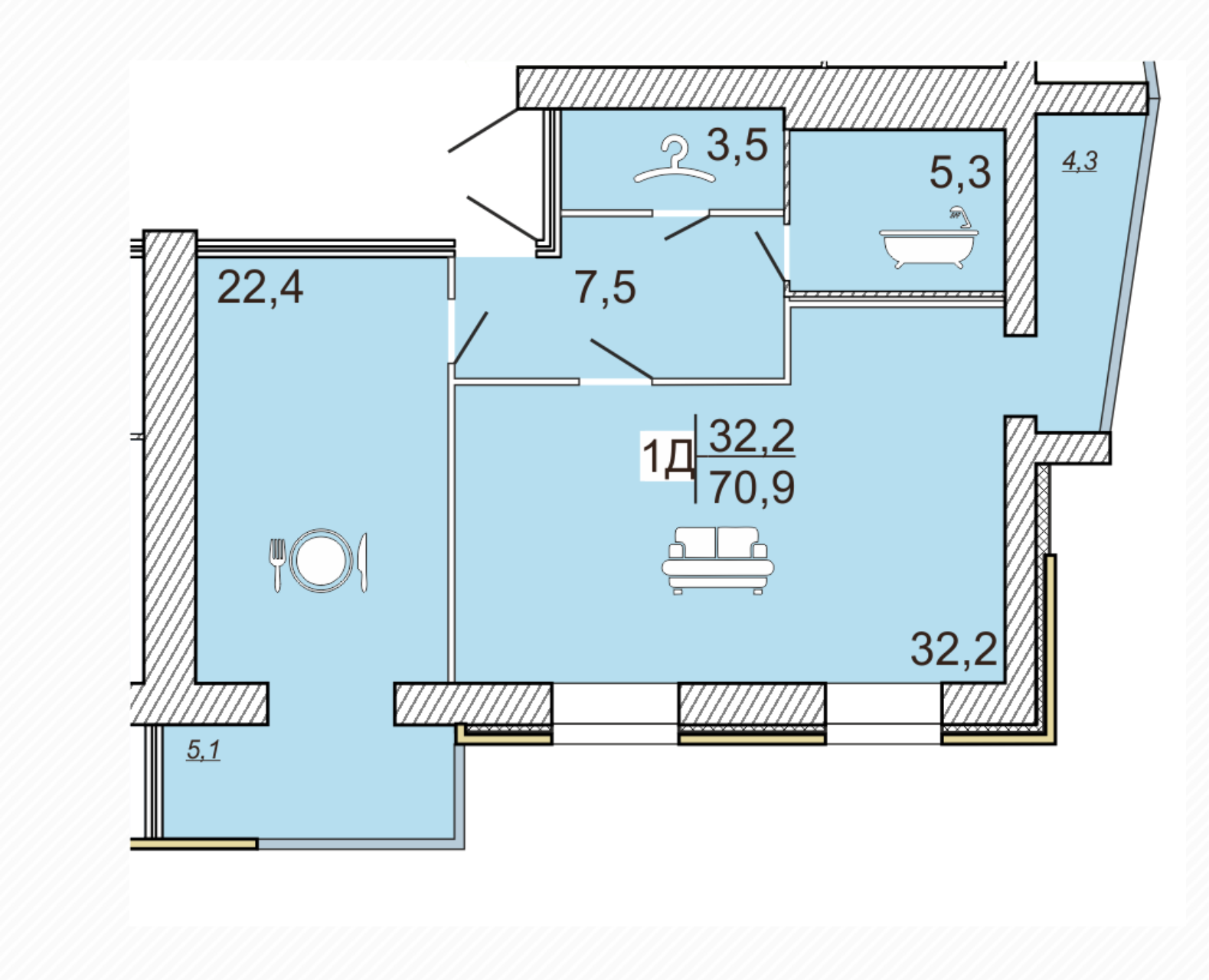 1-кімнатна 70.9 м² в ЖК Сімейний Lux від 16 000 грн/м², Черкаси