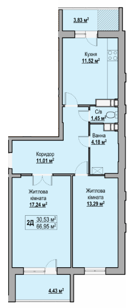 2-комнатная 66.95 м² в ЖК на вул. Гоголя, 251 от 14 600 грн/м², Черкассы
