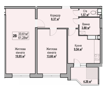 2-комнатная 61.28 м² в ЖК на вул. Гоголя, 251 от 14 600 грн/м², Черкассы