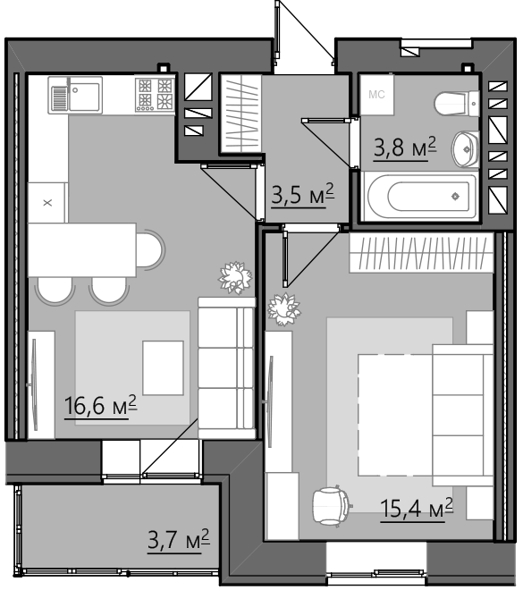 1-кімнатна 43 м² в ЖК Сімейний від 17 450 грн/м², Рівне