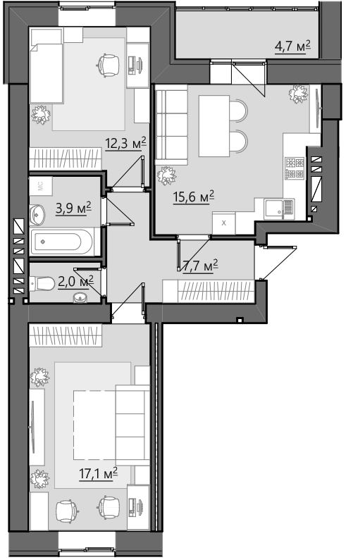 2-комнатная 63.3 м² в ЖК Семейный от 21 250 грн/м², Ровно