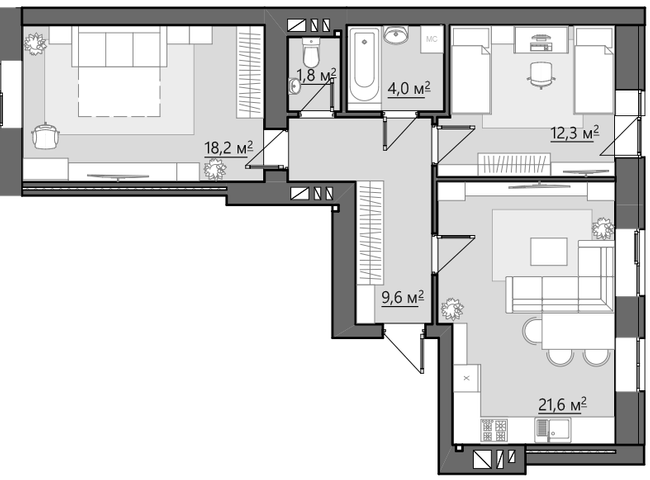 2-комнатная 72.4 м² в ЖК Семейный от 21 250 грн/м², Ровно