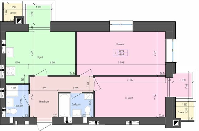 2-кімнатна 65.48 м² в ЖК Eco House від 13 100 грн/м², Рівне