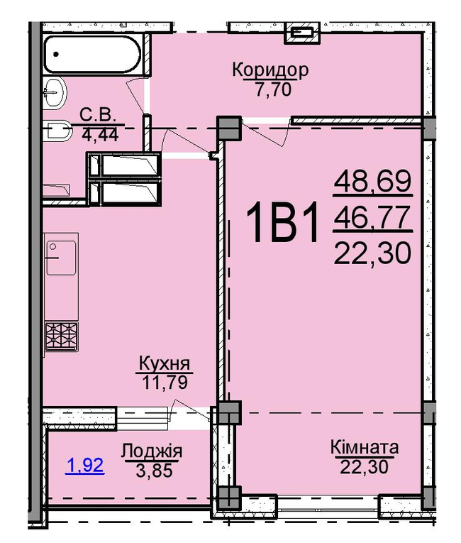 1-кімнатна 48.69 м² в ЖК Пушкіна від 19 000 грн/м², Черкаси