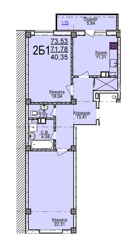 2-кімнатна 73.53 м² в ЖК Пушкіна від 16 500 грн/м², Черкаси