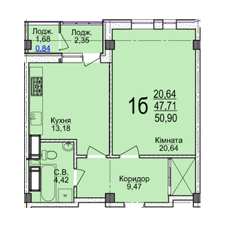 1-комнатная 50.9 м² в ЖК Свято-Троицкий посад от 18 500 грн/м², Черкассы