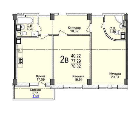 2-кімнатна 78.82 м² в ЖК Свято-Троїцький посад від 15 000 грн/м², Черкаси