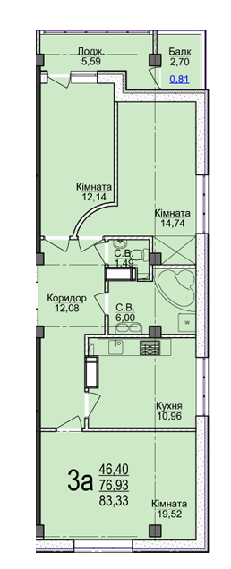 3-кімнатна 83.33 м² в ЖК Свято-Троїцький посад від 16 000 грн/м², Черкаси
