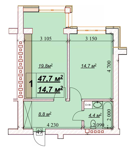 1-комнатная 47.7 м² в ЖК Европейский от 18 850 грн/м², Ровно