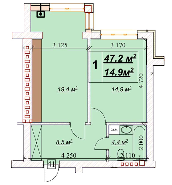 1-комнатная 47.2 м² в ЖК Европейский от 18 600 грн/м², Ровно
