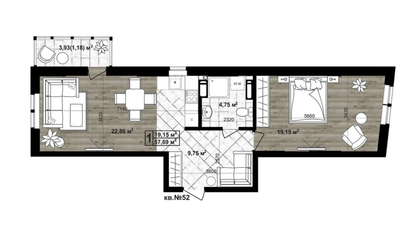 1-комнатная 57.69 м² в ЖК Paradise Life от 19 500 грн/м², Чернигов