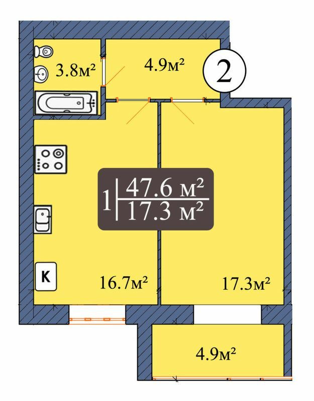 1-кімнатна 47.6 м² в ЖК Мрія від 12 500 грн/м², Чернігів