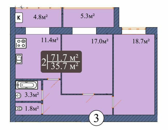 2-комнатная 71.7 м² в ЖК Мечта от 15 800 грн/м², Чернигов