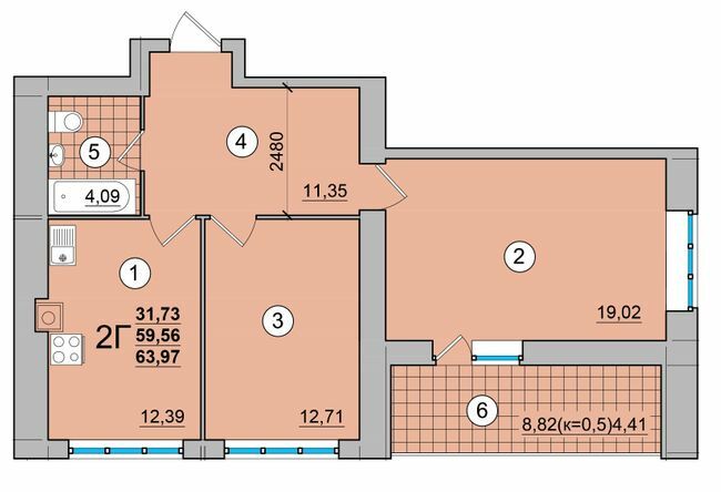 2-кімнатна 63.97 м² в ЖК на вул. Мазепи, 23 від 14 400 грн/м², Чернігів