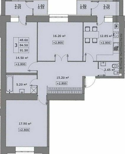 3-комнатная 91.5 м² в ЖК Говард от 15 500 грн/м², Тернополь