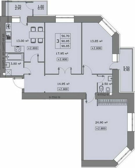 3-комнатная 98.85 м² в ЖК Говард от 15 500 грн/м², Тернополь