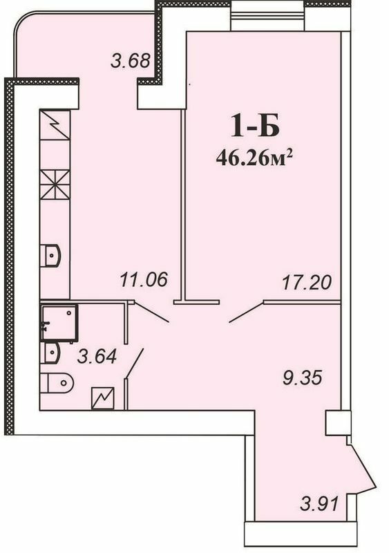 1-кімнатна 46.26 м² в ЖК Парковий від 13 000 грн/м², Чернігів