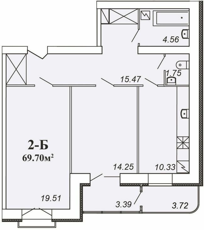 2-комнатная 69.7 м² в ЖК Парковый от 11 200 грн/м², Чернигов