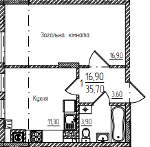 1-кімнатна 35.7 м² в ЖК Comfort Hall від 15 650 грн/м², Чернівці